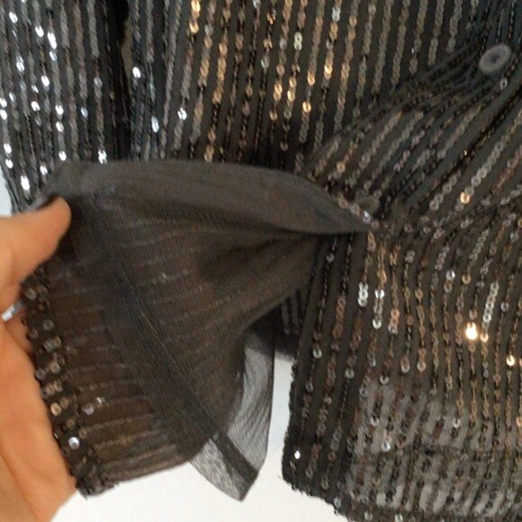 NWT Anthropologie Sequine Buttonup Shirt in Silver/Grey Sz S - Picture 6 of 6